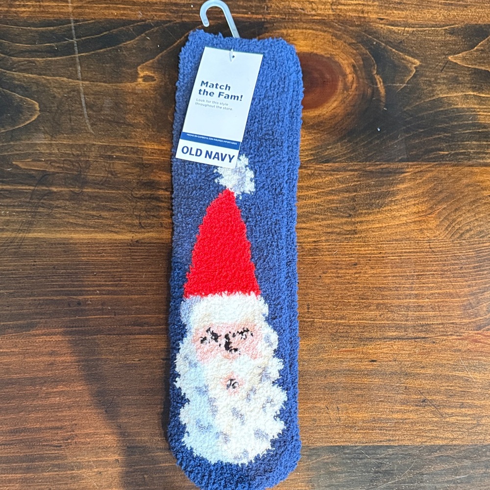Old Navy Blue Santa Fuzzy Socks